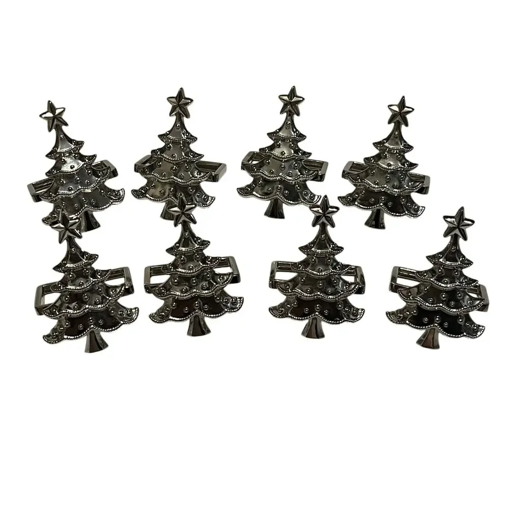 Lenox Chrome Silver Christmas Tree Napkin Rings Set of 8